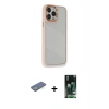 MARSİLYAN™- iPhone 13 Pro Kılıf Eksen Doku Prime - Şeffaf 360 Full Body Arka Koruyucu + Renkli Kamera Lens Koruma Cam - YL