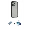 MARSİLYAN™- iPhone 13 Pro Kılıf Eksen Doku Prime - Siyah 3D Antistatik Seramik Nano Ekran Koruyucu + Shine Kamera Lens Koruma Cam - GI