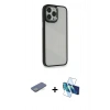 MARSİLYAN™- iPhone 13 Pro Kılıf Eksen Doku Prime - Siyah 3D Antistatik Seramik Nano Ekran Koruyucu + Yeşil Renkli Kamera Lens Koruma Cam