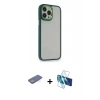 MARSİLYAN™- iPhone 13 Pro Kılıf Eksen Doku Prime - Siyah 3D Antistatik Seramik Nano Ekran Koruyucu + Yeşil Renkli Kamera Lens Koruma Cam