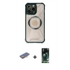 MARSİLYAN™- iPhone 13 Pro Kılıf Kutup Modern - Şeffaf 360 Full Body Arka Koruyucu + Turuncu Renkli Kamera Lens Koruma Cam