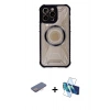 MARSİLYAN™- iPhone 13 Pro Kılıf Kutup Modern - Siyah 3D Antistatik Seramik Nano Ekran Koruyucu + Renkli Kamera Lens Koruma Cam - PE