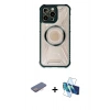 MARSİLYAN™- iPhone 13 Pro Kılıf Kutup Modern - Siyah 3D Antistatik Seramik Nano Ekran Koruyucu + Renkli Kamera Lens Koruma Cam - PE