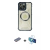 MARSİLYAN™- iPhone 13 Pro Kılıf Kutup Modern - Siyah 3D Antistatik Seramik Nano Ekran Koruyucu + Renkli Kamera Lens Koruma Cam - SI