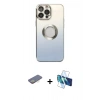 MARSİLYAN™- iPhone 13 Pro Kılıf Kutup Yansıma Özel Seri - Siyah 3D Antistatik Seramik Nano Ekran Koruyucu + Renkli Kamera Lens Koruma Cam - SI