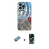 MARSİLYAN™- iPhone 13 Pro Kılıf Nova Doku Prime - Şeffaf 360 Full Body Arka Koruyucu + Pembe Shine Kamera Lens Koruma Cam