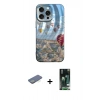 MARSİLYAN™- iPhone 13 Pro Kılıf Nova Doku Prime - Şeffaf 360 Full Body Arka Koruyucu + Yeşil Renkli Kamera Lens Koruma Cam