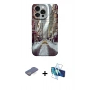 MARSİLYAN™- iPhone 13 Pro Kılıf Nova Doku Prime - Siyah 3D Antistatik Seramik Nano Ekran Koruyucu + Renkli Kamera Lens Koruma Cam - MI