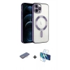 MARSİLYAN™- iPhone 13 Pro Kılıf Nova Işık Özel Seri - Siyah 3D Antistatik Seramik Nano Ekran Koruyucu + Mavi Renkli Kamera Lens Koruma Cam