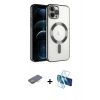 MARSİLYAN™- iPhone 13 Pro Kılıf Nova Işık Özel Seri - Siyah 3D Antistatik Seramik Nano Ekran Koruyucu + Turuncu Renkli Kamera Lens Koruma Cam