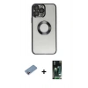 MARSİLYAN™- iPhone 13 Pro Kılıf Pusula Form - Şeffaf 360 Full Body Arka Koruyucu + Shine Kamera Lens Koruma Cam - PE
