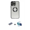 MARSİLYAN™- iPhone 13 Pro Kılıf Pusula Form - Siyah 3D Antistatik Seramik Nano Ekran Koruyucu + Renkli Kamera Lens Koruma Cam - MI