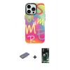MARSİLYAN™- iPhone 13 Pro Kılıf Siluet Çizgi Koleksiyonu - Şeffaf 360 Full Body Arka Koruyucu + Renkli Kamera Lens Koruma Cam - PE
