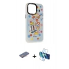 MARSİLYAN™- iPhone 13 Pro Kılıf Siluet Çizgi Koleksiyonu - Siyah 3D Antistatik Seramik Nano Ekran Koruyucu + Renkli Kamera Lens Koruma Cam - PE