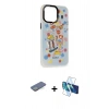 MARSİLYAN™- iPhone 13 Pro Kılıf Siluet Çizgi Koleksiyonu - Siyah 3D Antistatik Seramik Nano Ekran Koruyucu + Renkli Kamera Lens Koruma Cam - YL