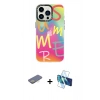MARSİLYAN™- iPhone 13 Pro Kılıf Siluet Çizgi Koleksiyonu - Siyah 3D Antistatik Seramik Nano Ekran Koruyucu + Renkli Kamera Lens Koruma Cam - SI