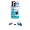 MARSİLYAN™- iPhone 13 Pro Kılıf Siluet Çizgi Koleksiyonu - Siyah 3D Antistatik Seramik Nano Ekran Koruyucu + Turuncu Renkli Kamera Lens Koruma Cam