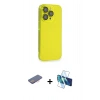 MARSİLYAN™- iPhone 13 Pro Kılıf Siluet Minimal Özel Seri - Siyah 3D Antistatik Seramik Nano Ekran Koruyucu + Renkli Kamera Lens Koruma Cam - PE