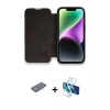 MARSİLYAN™- iPhone 13 Pro Kılıf Siluet Minimal Serisi - Siyah 3D Antistatik Seramik Nano Ekran Koruyucu + Renkli Kamera Lens Koruma Cam - PE