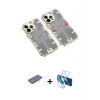 MARSİLYAN™- iPhone 13 Pro Kılıf Ufuk Doku Prime - Siyah 3D Antistatik Seramik Nano Ekran Koruyucu + Renkli Kamera Lens Koruma Cam - MI
