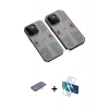 MARSİLYAN™- iPhone 13 Pro Kılıf Ufuk Doku Prime - Siyah 3D Antistatik Seramik Nano Ekran Koruyucu + Renkli Kamera Lens Koruma Cam - MI