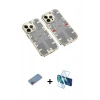 MARSİLYAN™- iPhone 13 Pro Kılıf Ufuk Doku Prime - Siyah 3D Antistatik Seramik Nano Ekran Koruyucu + Shine Kamera Lens Koruma Cam - PE