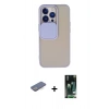 MARSİLYAN™- iPhone 13 Pro Kılıf Vadi Çizgi - Şeffaf 360 Full Body Arka Koruyucu + Mavi Renkli Kamera Lens Koruma Cam