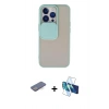 MARSİLYAN™- iPhone 13 Pro Kılıf Vadi Çizgi - Siyah 3D Antistatik Seramik Nano Ekran Koruyucu + Mavi Renkli Kamera Lens Koruma Cam