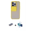 MARSİLYAN™- iPhone 13 Pro Kılıf Vadi Çizgi - Siyah 3D Antistatik Seramik Nano Ekran Koruyucu + Turuncu Renkli Kamera Lens Koruma Cam