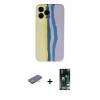 MARSİLYAN™- iPhone 13 Pro Kılıf Yadigar Çizgi - Şeffaf 360 Full Body Arka Koruyucu + Turuncu Renkli Kamera Lens Koruma Cam
