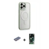 MARSİLYAN™- iPhone 13 Pro Kılıf Yankı Işık Özel Seri - Şeffaf 360 Full Body Arka Koruyucu + Pembe Renkli Kamera Lens Koruma Cam