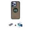 MARSİLYAN™- iPhone 13 Pro Kılıf Yörünge Çizgi - Siyah 3D Antistatik Seramik Nano Ekran Koruyucu + Renkli Kamera Lens Koruma Cam - TU