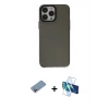 MARSİLYAN™- iPhone 13 Pro Kılıf Zirve Doku Koleksiyonu - Siyah 3D Antistatik Seramik Nano Ekran Koruyucu + Shine Kamera Lens Koruma Cam - PE