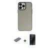 MARSİLYAN™- iPhone 13 Pro Max Kılıf Ahenk Çizgi Prime - Siyah 3D Antistatik Hayalet Cam Ekran Koruyucu + Renkli Kamera Lens Koruma Cam - PE