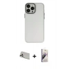 MARSİLYAN™- iPhone 13 Pro Max Kılıf Ahenk Çizgi Prime - Siyah Bilvis 3D Mat Cam Ekran Koruyucu + Beyaz Rainbow Kamera Lens Koruma Cam
