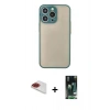 MARSİLYAN™- iPhone 13 Pro Max Kılıf Ahenk Çizgi Serisi - Şeffaf 360 Full Body Arka Koruyucu + Kırmızı Pers Alüminyum Kamera Lens