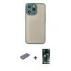 MARSİLYAN™- iPhone 13 Pro Max Kılıf Ahenk Çizgi Serisi - Şeffaf 360 Full Body Arka Koruyucu + Yeşil Renkli Kamera Lens Koruma Cam