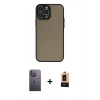 MARSİLYAN™- iPhone 13 Pro Max Kılıf Ahenk Çizgi Serisi - Şeffaf Maxco Cam Ekran Koruyucu + Neon Fosforlu Kamera Lens - BZ