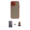 MARSİLYAN™- iPhone 13 Pro Max Kılıf Ahenk Çizgi Serisi - Şeffaf Maxco Cam Ekran Koruyucu + Neon Fosforlu Kamera Lens - BZ