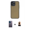 MARSİLYAN™- iPhone 13 Pro Max Kılıf Ahenk Çizgi Serisi - Şeffaf Maxco Cam Ekran Koruyucu + Neon Fosforlu Kamera Lens - MI