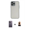 MARSİLYAN™- iPhone 13 Pro Max Kılıf Ahenk Çizgi Serisi - Şeffaf Maxco Cam Ekran Koruyucu + Neon Fosforlu Kamera Lens - BZ