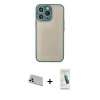 MARSİLYAN™- iPhone 13 Pro Max Kılıf Ahenk Çizgi Serisi - Şeffaf Pasifik Cam Ekran Koruyucu + Rainbow Kamera Lens Koruma Cam - BZ