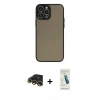 MARSİLYAN™- iPhone 13 Pro Max Kılıf Ahenk Çizgi Serisi - Şeffaf Pasifik Cam Ekran Koruyucu + Raze Metal Kamera Lens - GD
