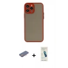 MARSİLYAN™- iPhone 13 Pro Max Kılıf Ahenk Çizgi Serisi - Şeffaf Pasifik Cam Ekran Koruyucu + Pembe Renkli Kamera Lens Koruma Cam