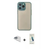 MARSİLYAN™- iPhone 13 Pro Max Kılıf Ahenk Çizgi Serisi - Şeffaf Pasifik Cam Ekran Koruyucu + Sierra Blue Pers Alüminyum Kamera Lens