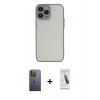 MARSİLYAN™- iPhone 13 Pro Max Kılıf Ahenk Çizgi Serisi - Şeffaf Pasifik Cam Ekran Koruyucu + Yeşil Neon Fosforlu Kamera Lens