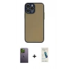 MARSİLYAN™- iPhone 13 Pro Max Kılıf Ahenk Çizgi Serisi - Şeffaf Pasifik Cam Ekran Koruyucu + Yeşil Neon Fosforlu Kamera Lens