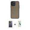 MARSİLYAN™- iPhone 13 Pro Max Kılıf Ahenk Çizgi Serisi - Şeffaf Pasifik Cam Ekran Koruyucu + Yeşil Neon Fosforlu Kamera Lens
