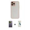 MARSİLYAN™- iPhone 13 Pro Max Kılıf Ahenk Çizgi Serisi - Şeffaf Pasifik Cam Ekran Koruyucu + Yeşil Neon Fosforlu Kamera Lens