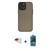 MARSİLYAN™- iPhone 13 Pro Max Kılıf Ahenk Çizgi Serisi - Siyah 18D Cam Ekran Koruyucu + Kırmızı Pers Alüminyum Kamera Lens